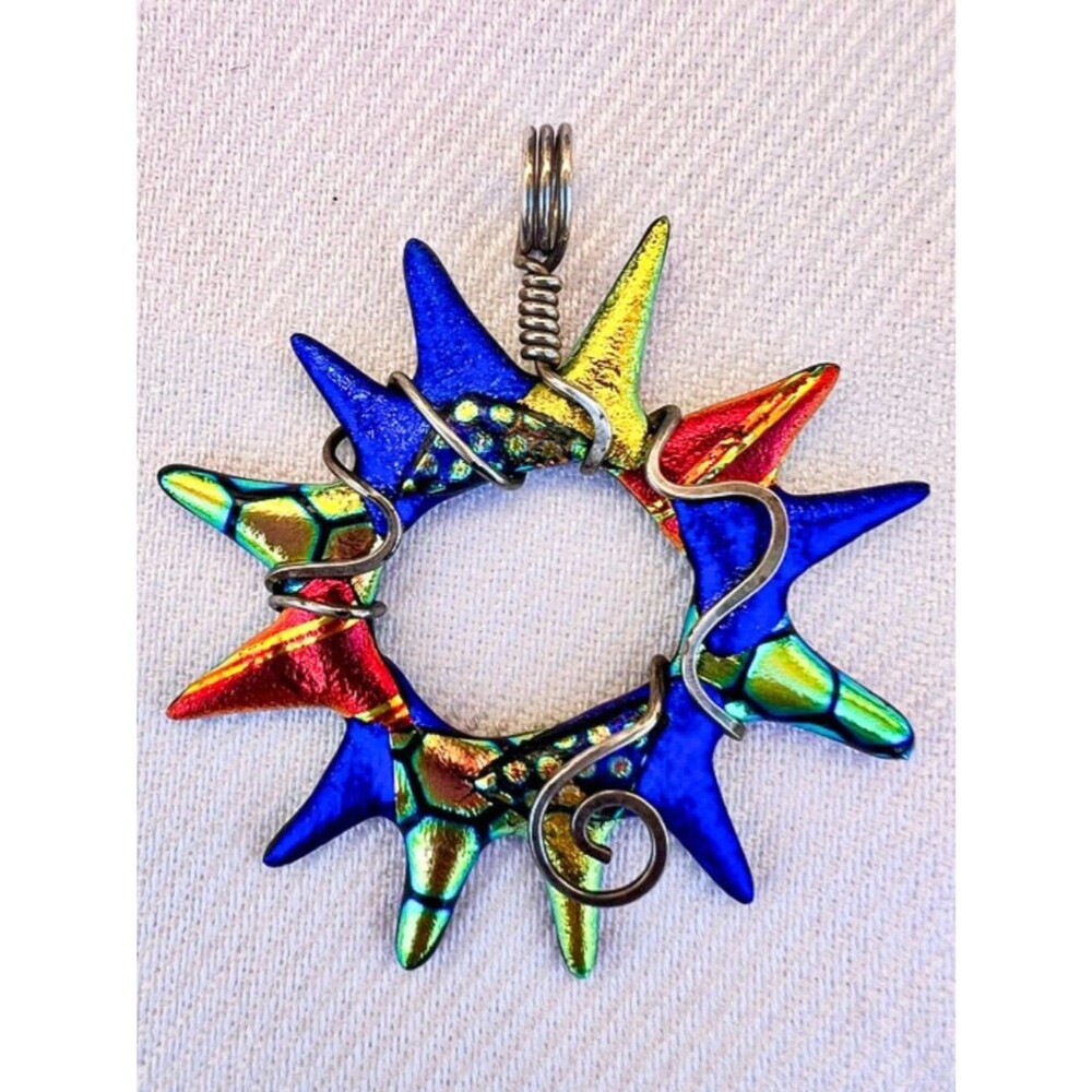 Artisan Made Art Glass Sterling Wire Wrap Starburst Pendant Heidi White Designs - Picture 2 of 7
